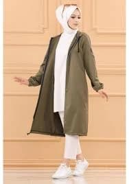 TOFİSA Düz Kapşonlu Yaxalı Qadın Xaki Kapşonlu Palto - 7087